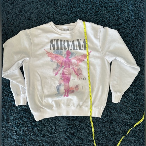 Nirvana White Sweatshirt with Grey Letters Pink and Blue Size Small - Picture 3 of 10